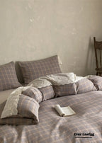 June Lace Double Gauze Gingham Bedding Set / Brown Ever Lasting