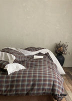 June Lace Double Gauze Gingham Bedding Set / Brown Ever Lasting