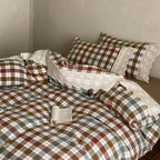 June Lace Double Gauze Gingham Bedding Set / Green Ever Lasting