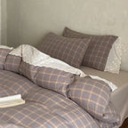 June Lace Double Gauze Gingham Bedding Set / Khaki Ever Lasting