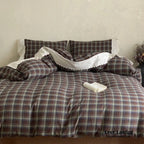 June Lace Double Gauze Gingham Bedding Set / Khaki Ever Lasting