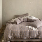 June Lace Double Gauze Gingham Bedding Set / Khaki Ever Lasting