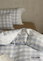 June Lace Double Gauze Gingham Bedding Set / Khaki Ever Lasting