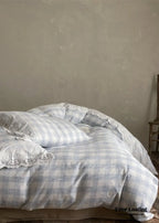 June Lace Double Gauze Gingham Bedding Set / Khaki Ever Lasting