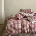 June Lace Double Gauze Gingham Bedding Set / Khaki Ever Lasting