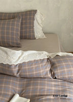 June Lace Double Gauze Gingham Bedding Set / Khaki Ever Lasting