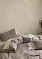 June Lace Double Gauze Gingham Bedding Set / Khaki Ever Lasting
