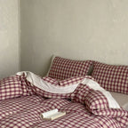 June Lace Double Gauze Gingham Bedding Set / Red Ever Lasting