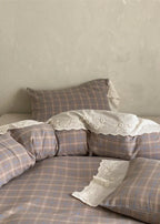 June Lace Double Gauze Gingham Bedding Set / Red Ever Lasting