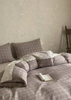 June Lace Double Gauze Gingham Bedding Set / Red Ever Lasting