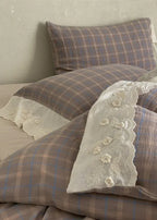 June Lace Double Gauze Gingham Bedding Set / Red Ever Lasting