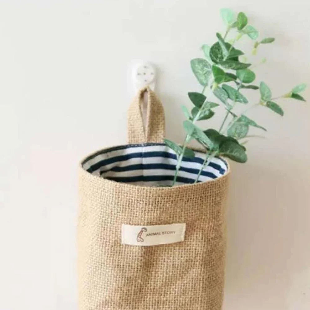 Natural beige jute cotton hanging bag, eco-friendly storage - House of Avana