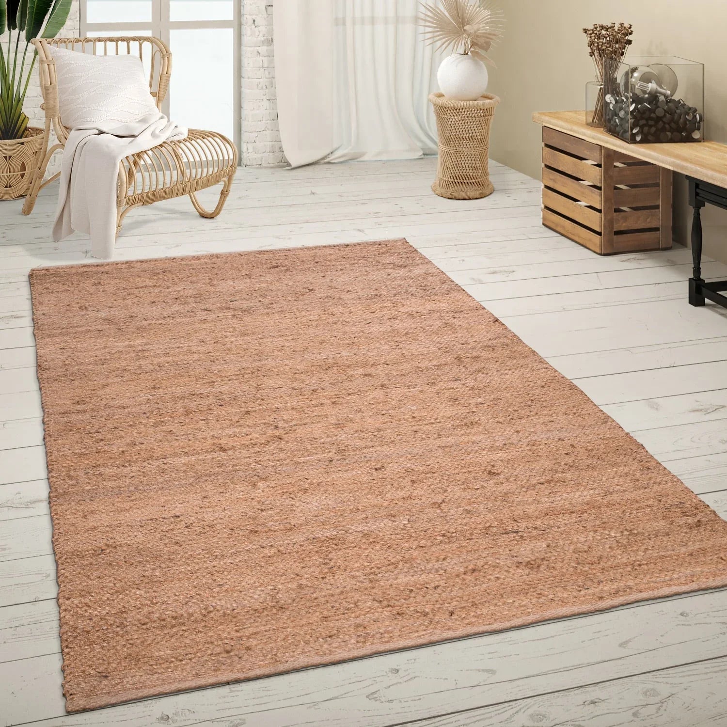 Jute Rug Kaia Hand-Woven with Natural Fibers in Nature Brown RugYourHome
