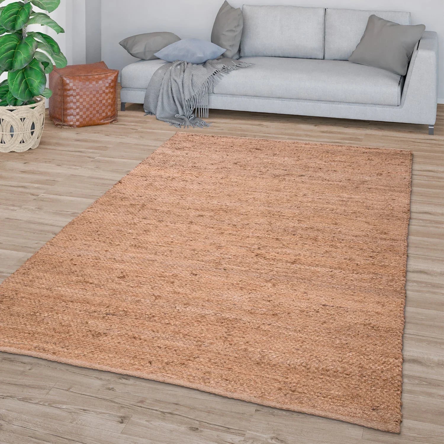 Jute Rug Kaia Hand-Woven with Natural Fibers in Nature Brown RugYourHome