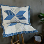 Kasentex 100% Cotton Summer Diamond Blue Patchwork Quilt King Size Pillow Sham, Boho Style, Motif Blue and Ivory, Room Decor, Graduation Gifts