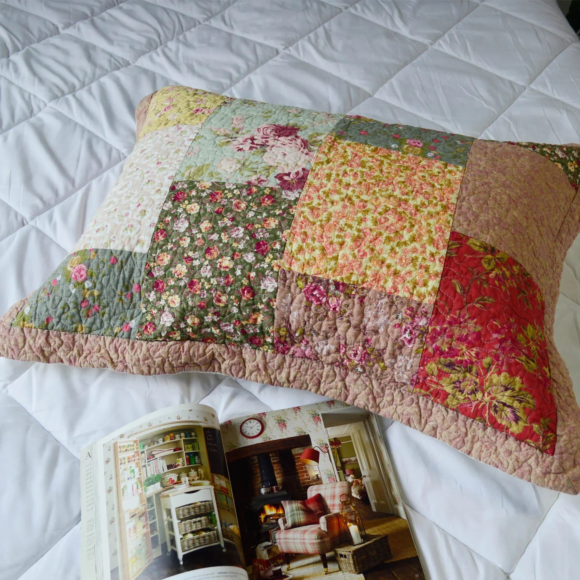 Kasentex 100% Cotton Summer Royal Garden Floral King Size Pillow Sham, Boho Style, Yellow and Pink, Room Decor, Graduation Gifts