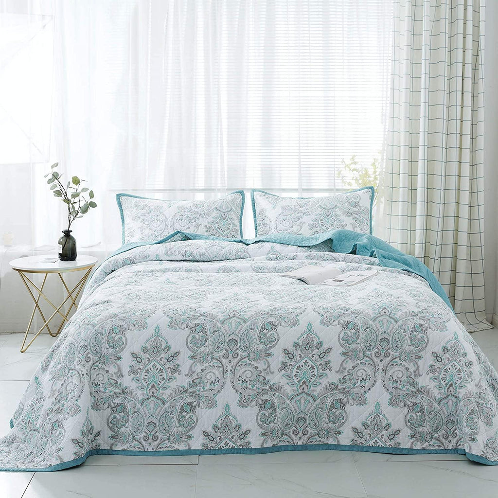 Kasentex 100% Cotton Summer Ultra Soft Floral Design 3 Piece Reversible Bedding Set, Room Decor, Graduation Gifts