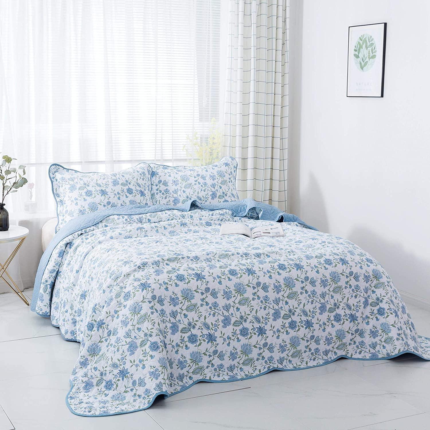 Kasentex 100% Cotton Summer Ultra Soft Floral Design 3 Piece Reversible Bedding Set, Room Decor, Graduation Gifts