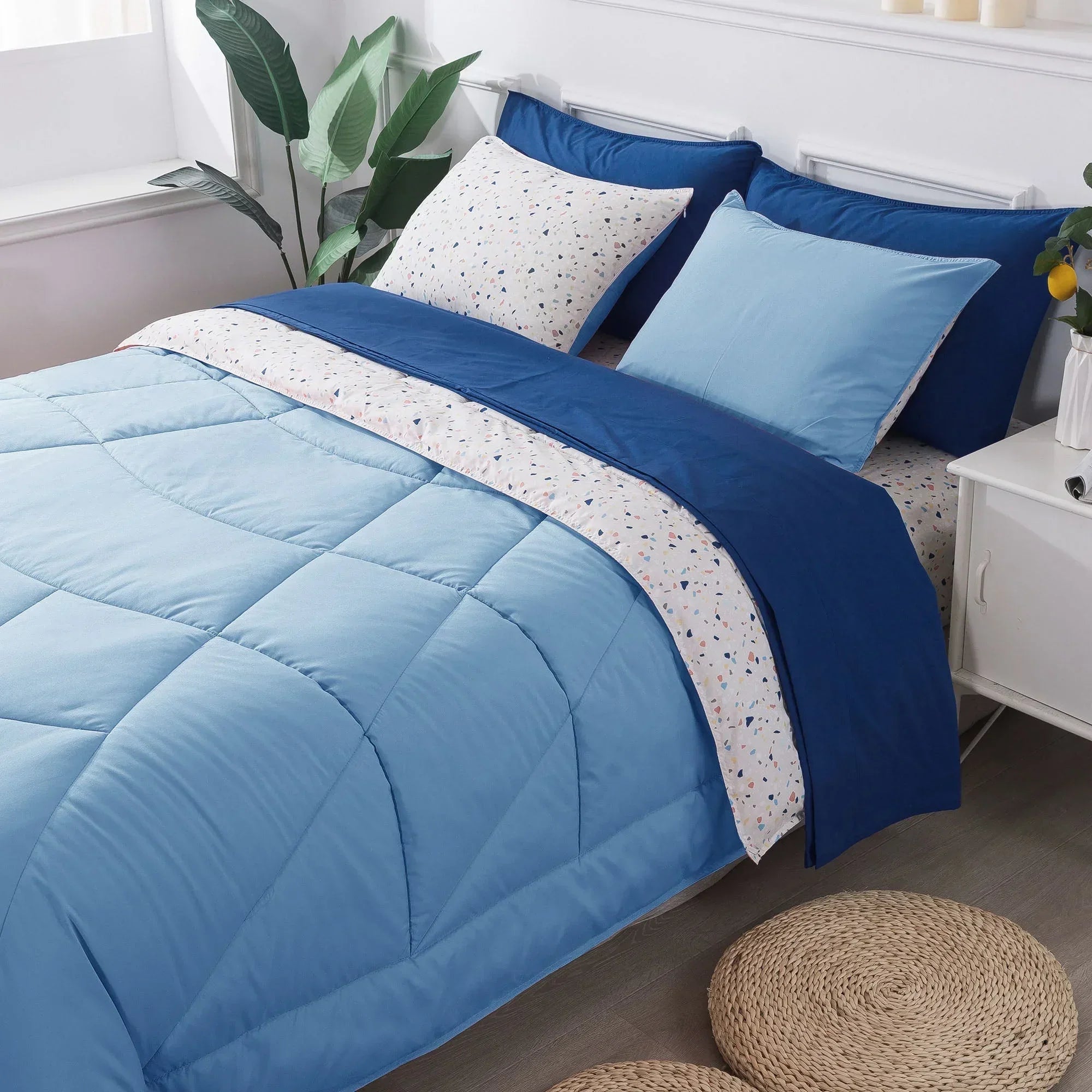 Kasentex Reversible 5 and 7 Piece Ultra Soft Cozy Bed Comforter Sets, Room Decor