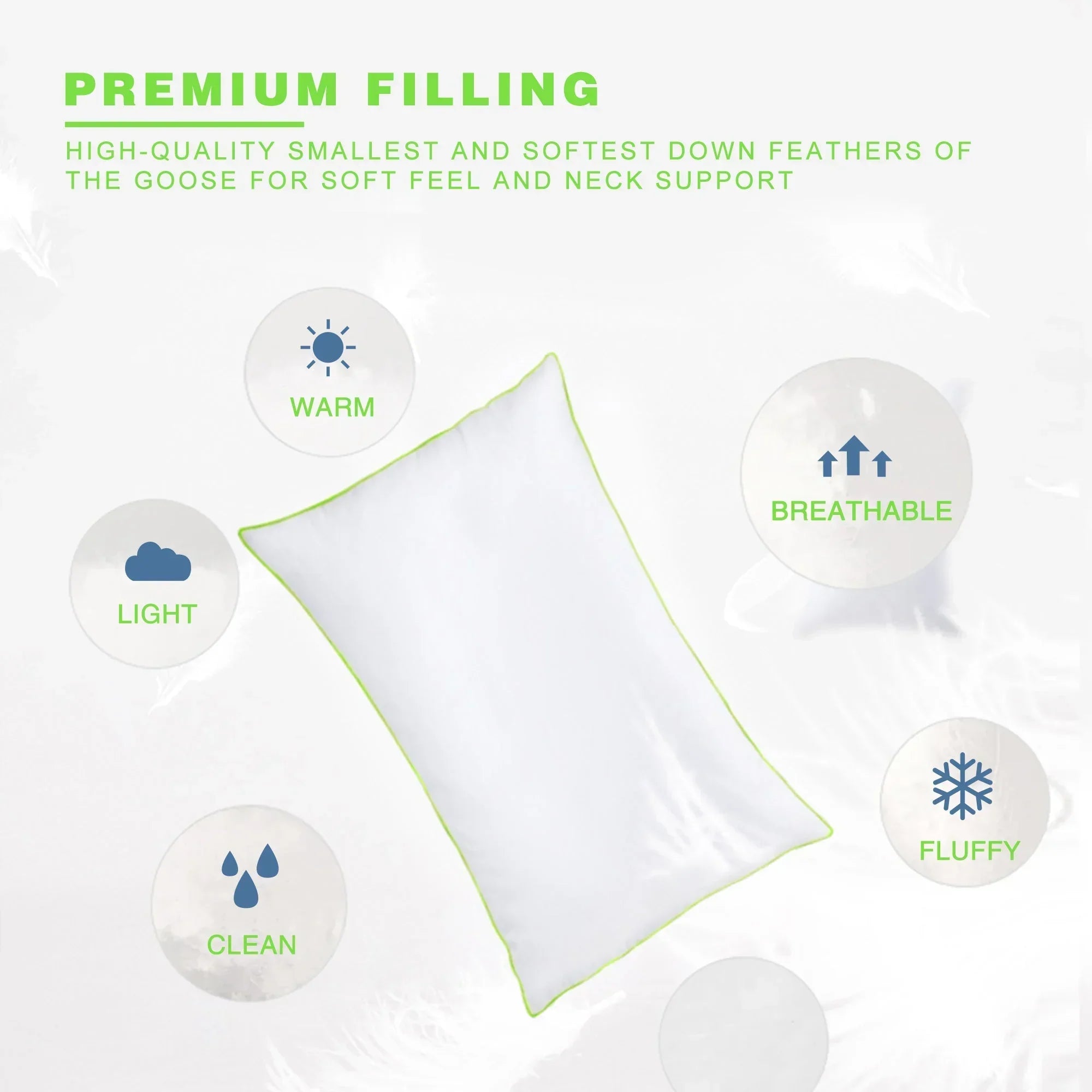 Kasentex Silky Green Piped Edge Goose Down Feather Pillow Set, White