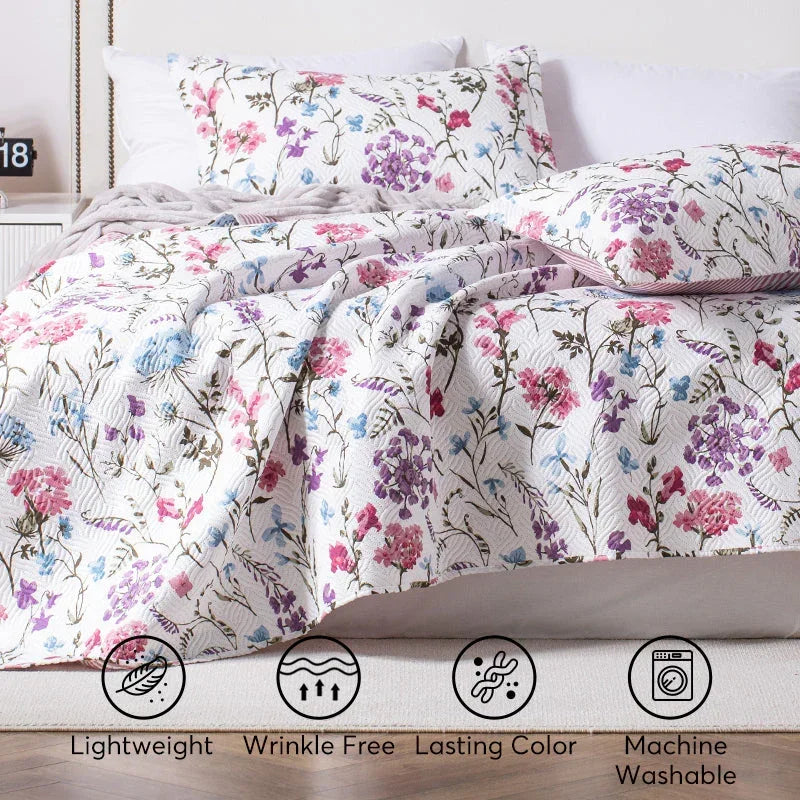 Kasentex Spring Floral Quilt Set - Lightweight & Reversible - Cozy & Stylish Bedding - Machine Washable, Room Decor, Graduation Gifts
