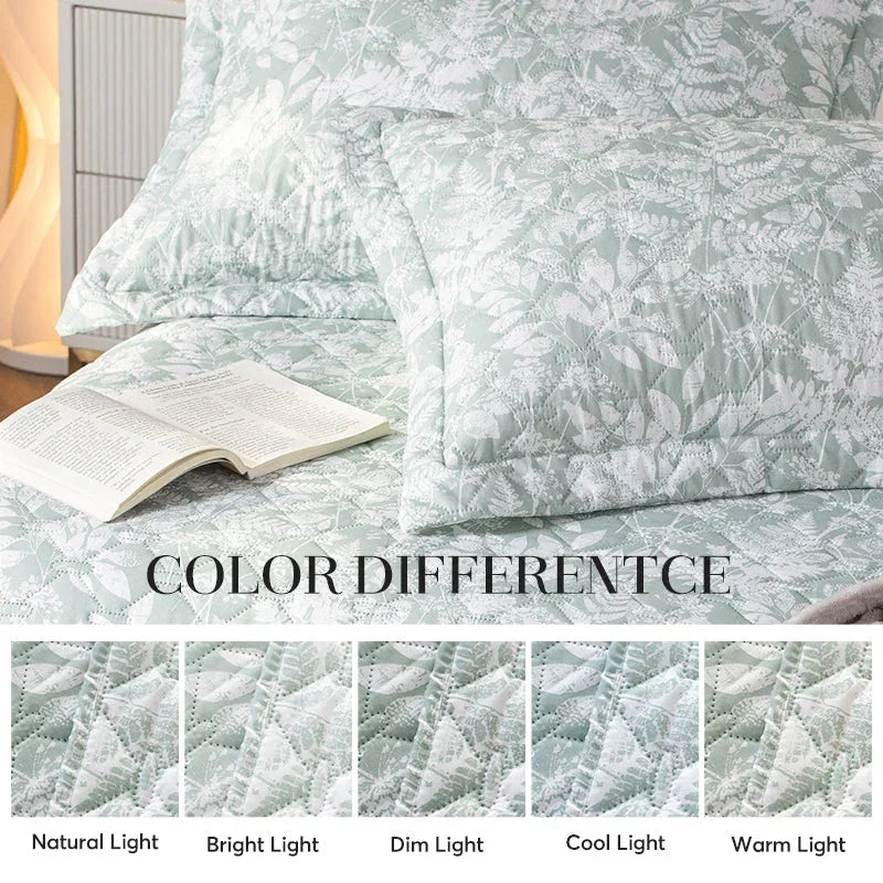 Kasentex Spring Lightweight Botanical Green Floral Quilt Set - Light All Season Bedding, Room Decor, Graduation Gifts