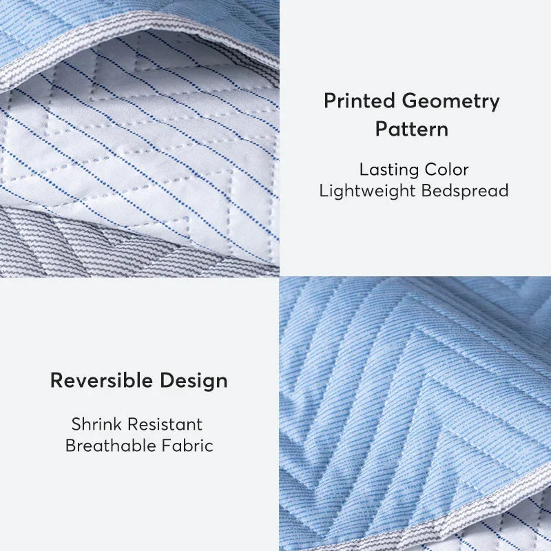 Kasentex Spring Lightweight Reversible Stripe Quilt Set Bedding- Sky Blue and Ivory White, Room Decor, Graduation Gifts, Father's Day Gift
