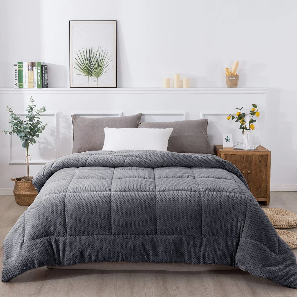 Kasentex Ultra Soft All Season Reversible Plush Sherpa Lined Comforter, Twin, Queen, King