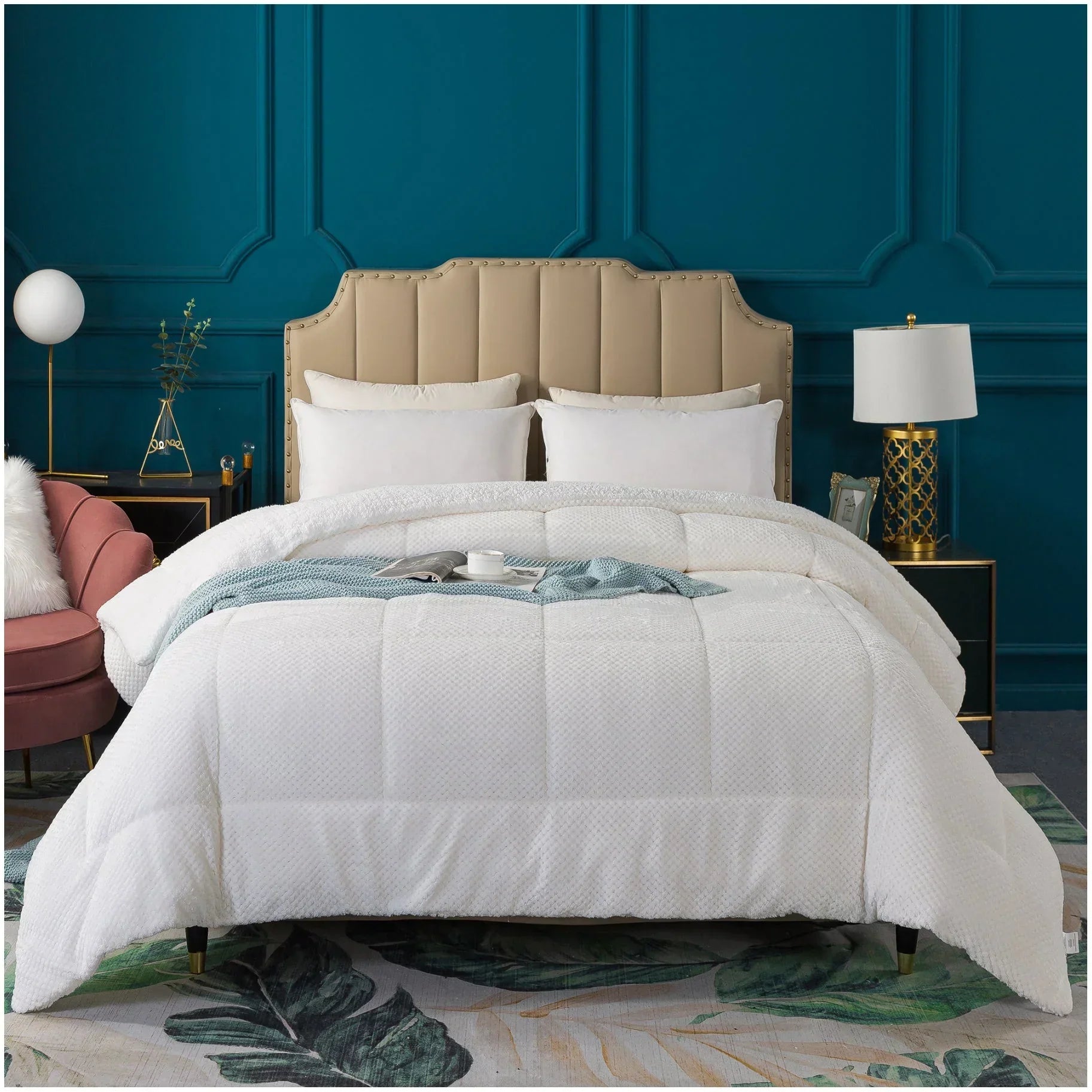 Kasentex Ultra Soft All Season Reversible Plush Sherpa Lined Comforter, Twin, Queen, King