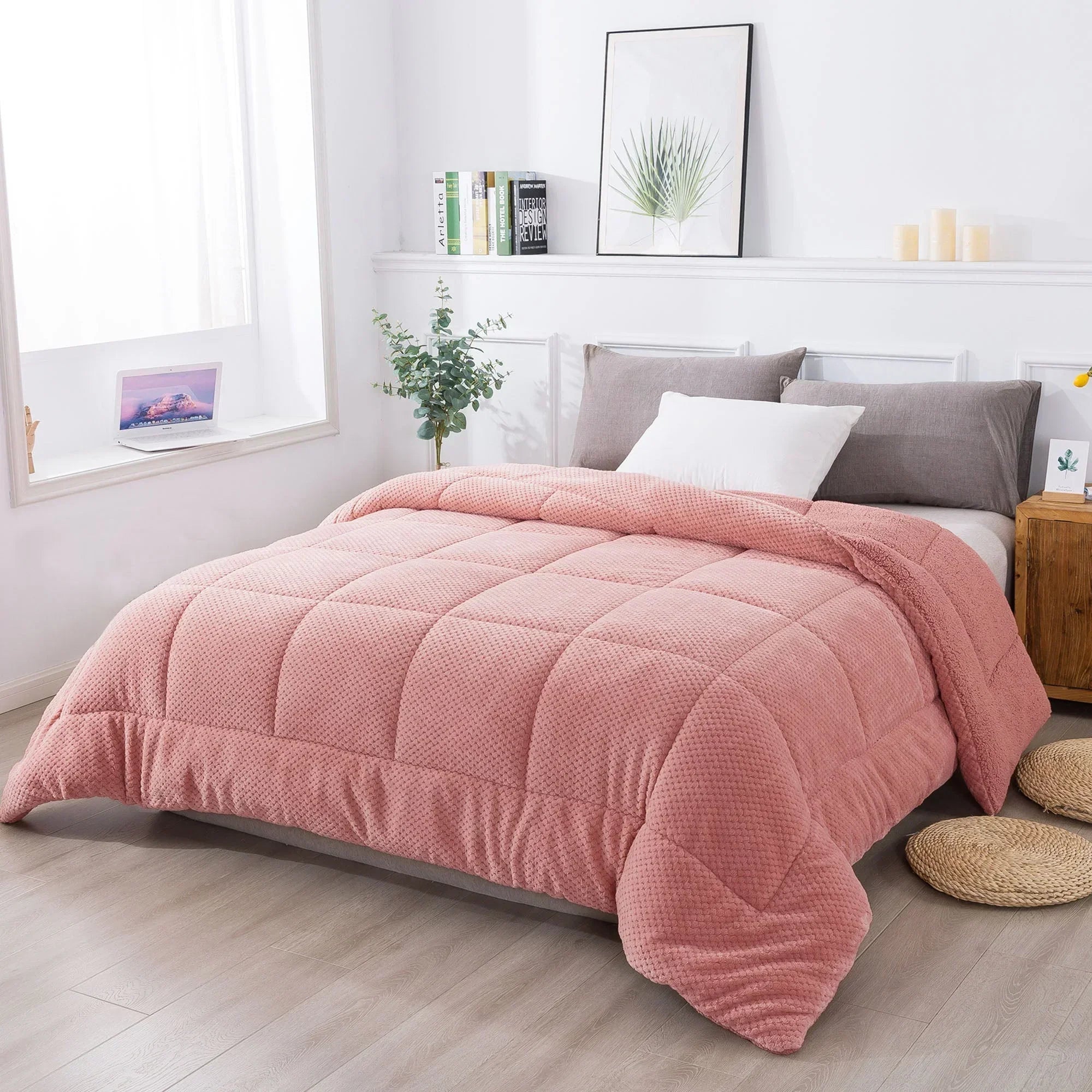 Kasentex Ultra Soft All Season Reversible Plush Sherpa Lined Comforter, Twin, Queen, King