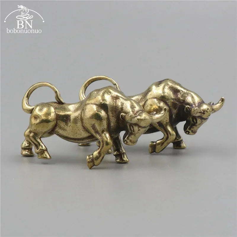 Brass Retro Bullfighting Figurine Keyring Lanyard Hanging Jewelry Metal Copper Zodiac Animal Bull Car... - House Of Avana