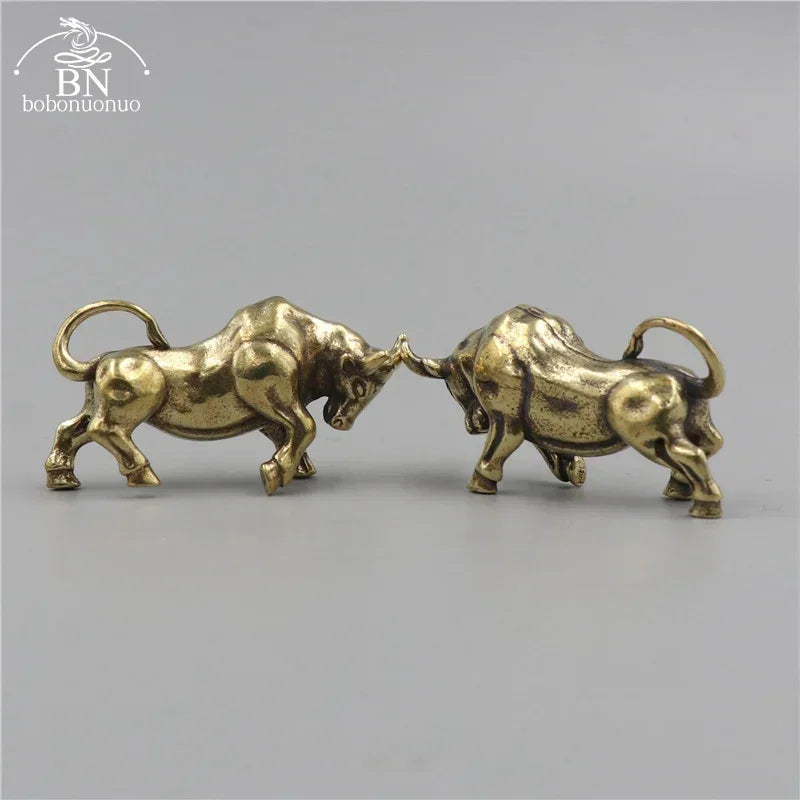 Brass Retro Bullfighting Figurine Keyring Lanyard Hanging Jewelry Metal Copper Zodiac Animal Bull Car... - House Of Avana