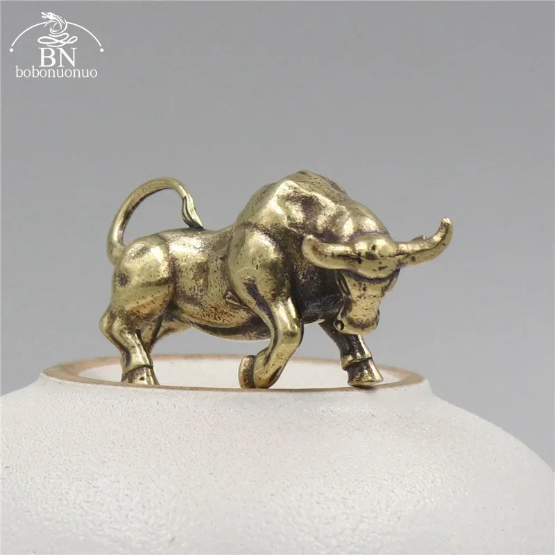 Brass Retro Bullfighting Figurine Keyring Lanyard Hanging Jewelry Metal Copper Zodiac Animal Bull Car... - House Of Avana