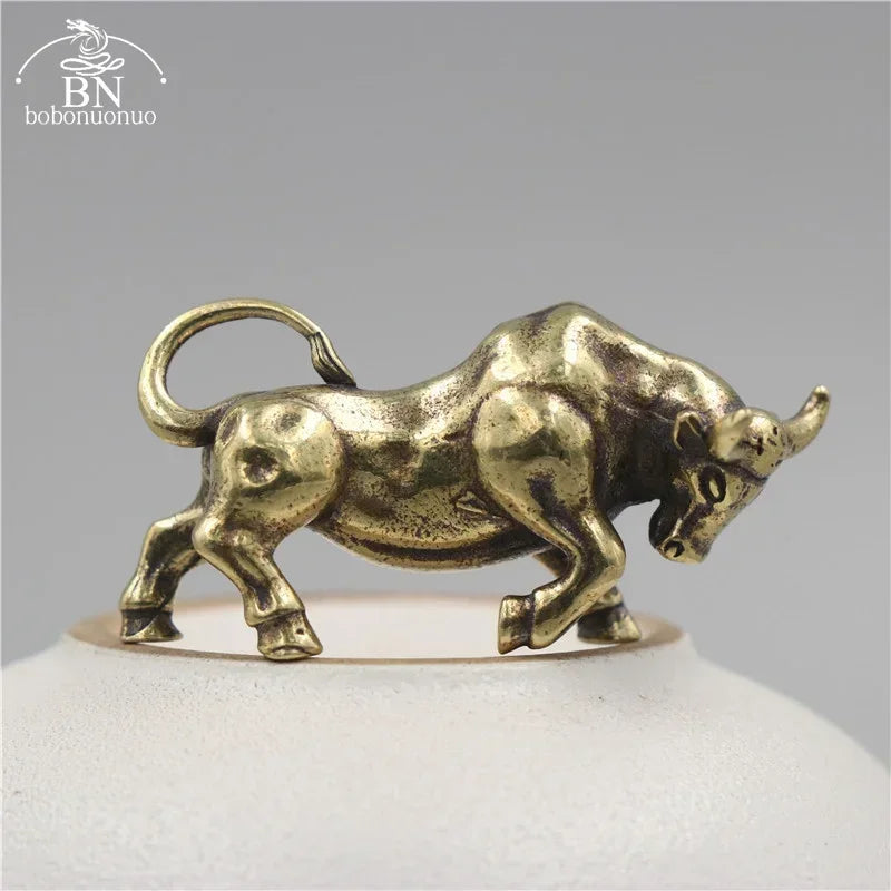 Brass Retro Bullfighting Figurine Keyring Lanyard Hanging Jewelry Metal Copper Zodiac Animal Bull Car... - House Of Avana