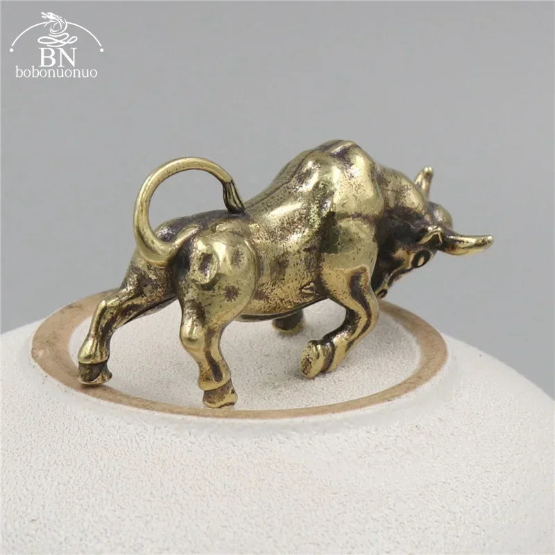Brass Retro Bullfighting Figurine Keyring Lanyard Hanging Jewelry Metal Copper Zodiac Animal Bull Car... - House Of Avana