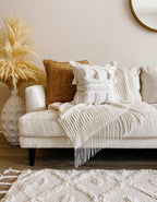 Soft gray Khera throw blanket, woven natural fibers, fringed edges - House of Avana