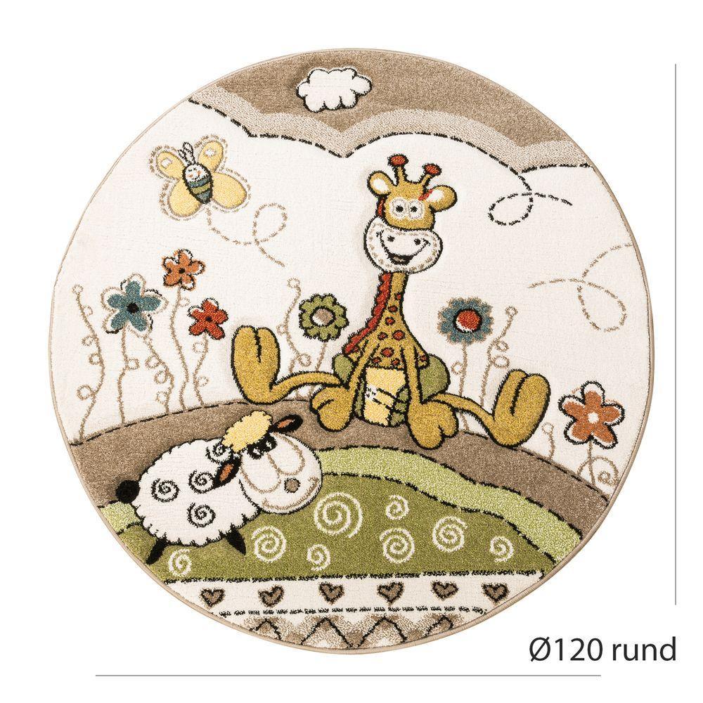 Kid's Rug Cosmo with Baby Giraffe & Sheep in Beige Cream RugYourHome