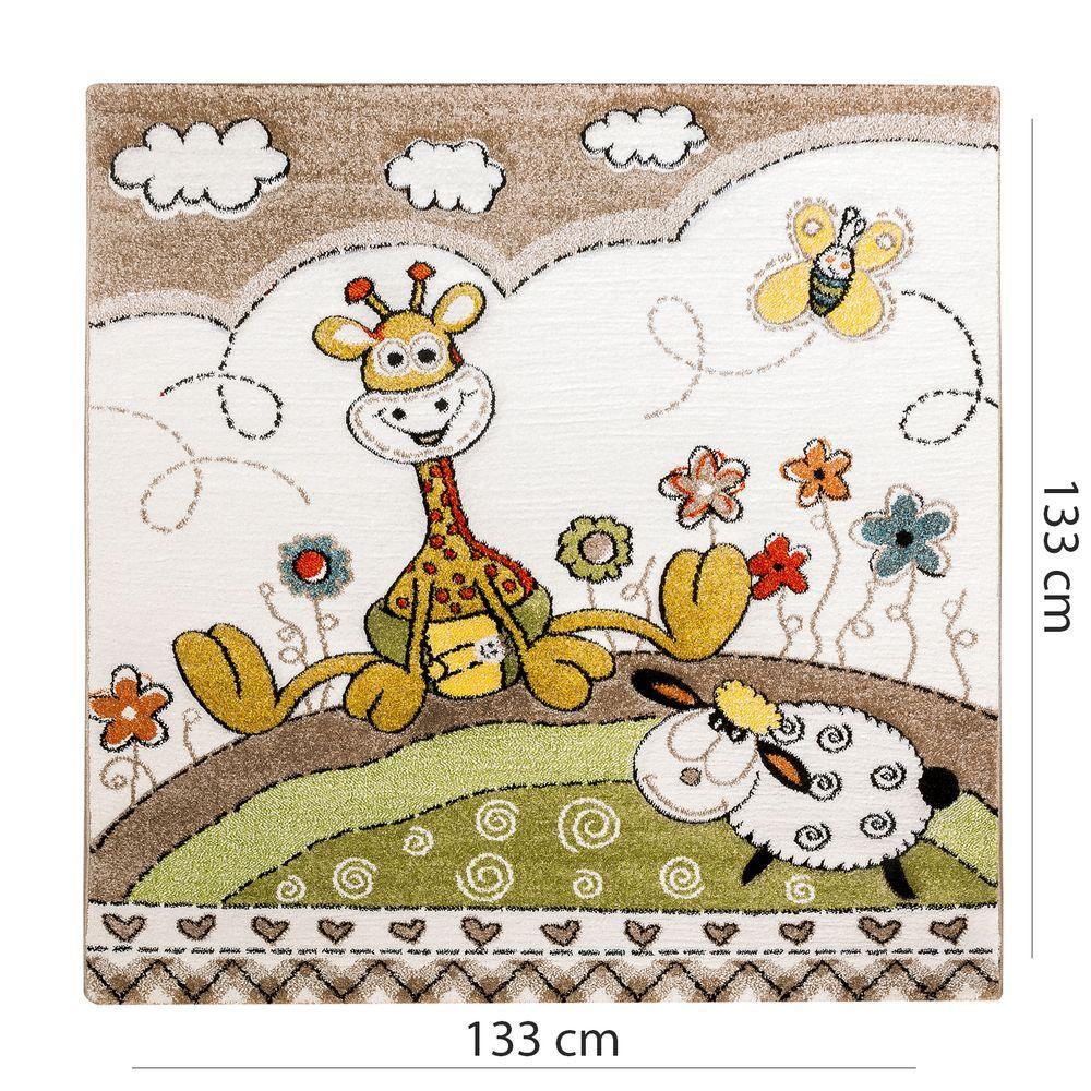 Kid's Rug Cosmo with Baby Giraffe & Sheep in Beige Cream RugYourHome