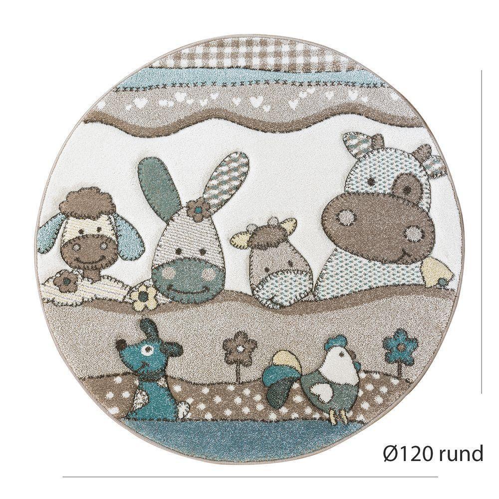 Kids Rug Nursery Contour Cut Farm Animals Beige Cream Pastel RugYourHome