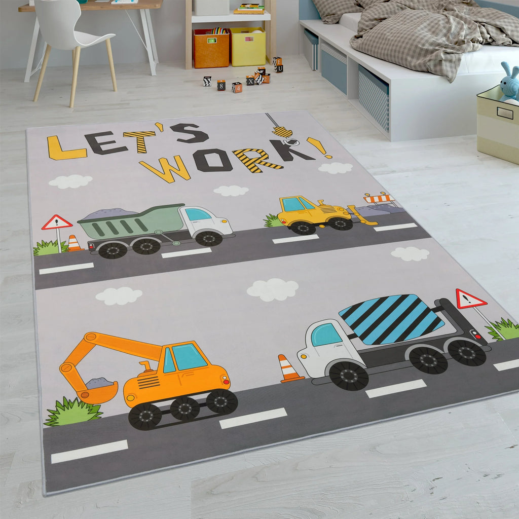 Kids Play-Mat Bob Construction Road with Trucks & Cranes RugYourHome