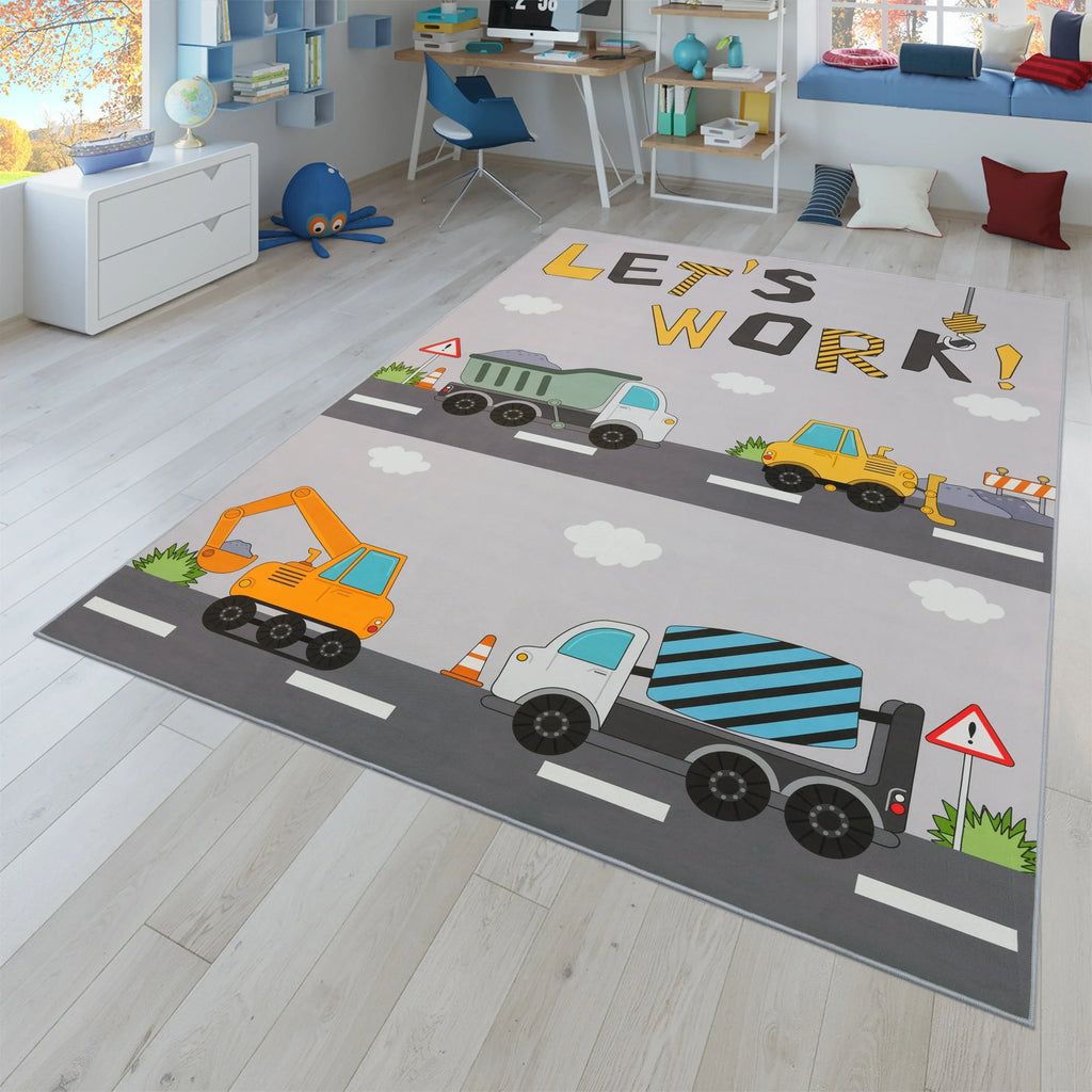 Kids Play-Mat Bob Construction Road with Trucks & Cranes RugYourHome