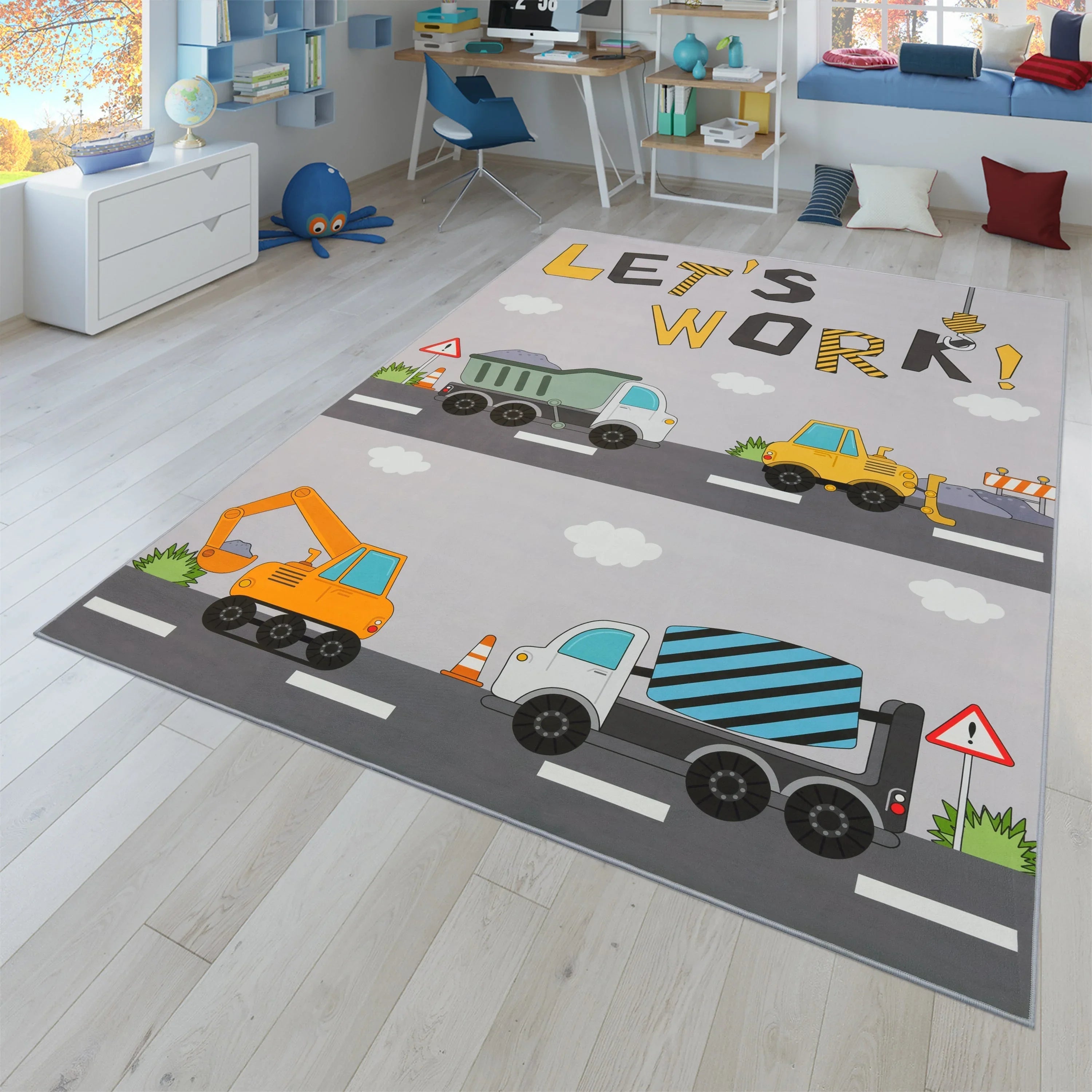 Kids Play-Mat Bob Construction Road with Trucks & Cranes RugYourHome