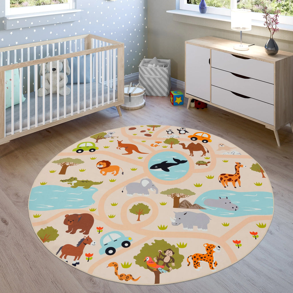 Kids Play-Mat Lilo with Wild Animals in Beige RugYourHome