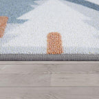 Kids Play Rug For Nursery Road With Forest Animals grey blue RugYourHome