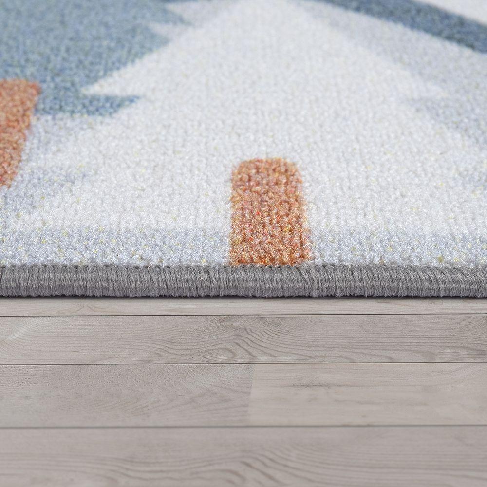 Kids Play Rug For Nursery Road With Forest Animals grey blue RugYourHome
