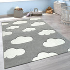 Kids Room Rug Cosmo with Clouds in Pastel Grey White RugYourHome
