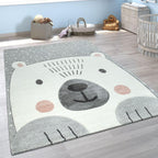 Kids Room Rug Cute Snow Bear 3D In Grey White RugYourHome