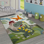Kids Room Rug Dinosaur Jungle Volcano 3D in Green RugYourHome