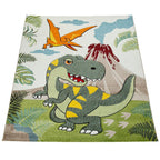 Kids Room Rug Dinosaur Jungle Volcano 3D in Green RugYourHome
