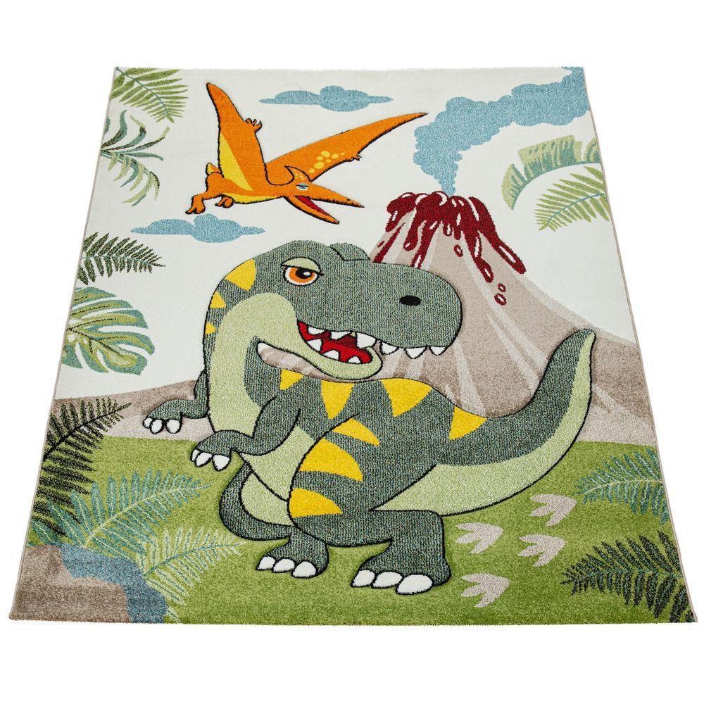 Kids Room Rug Dinosaur Jungle Volcano 3D in Green RugYourHome